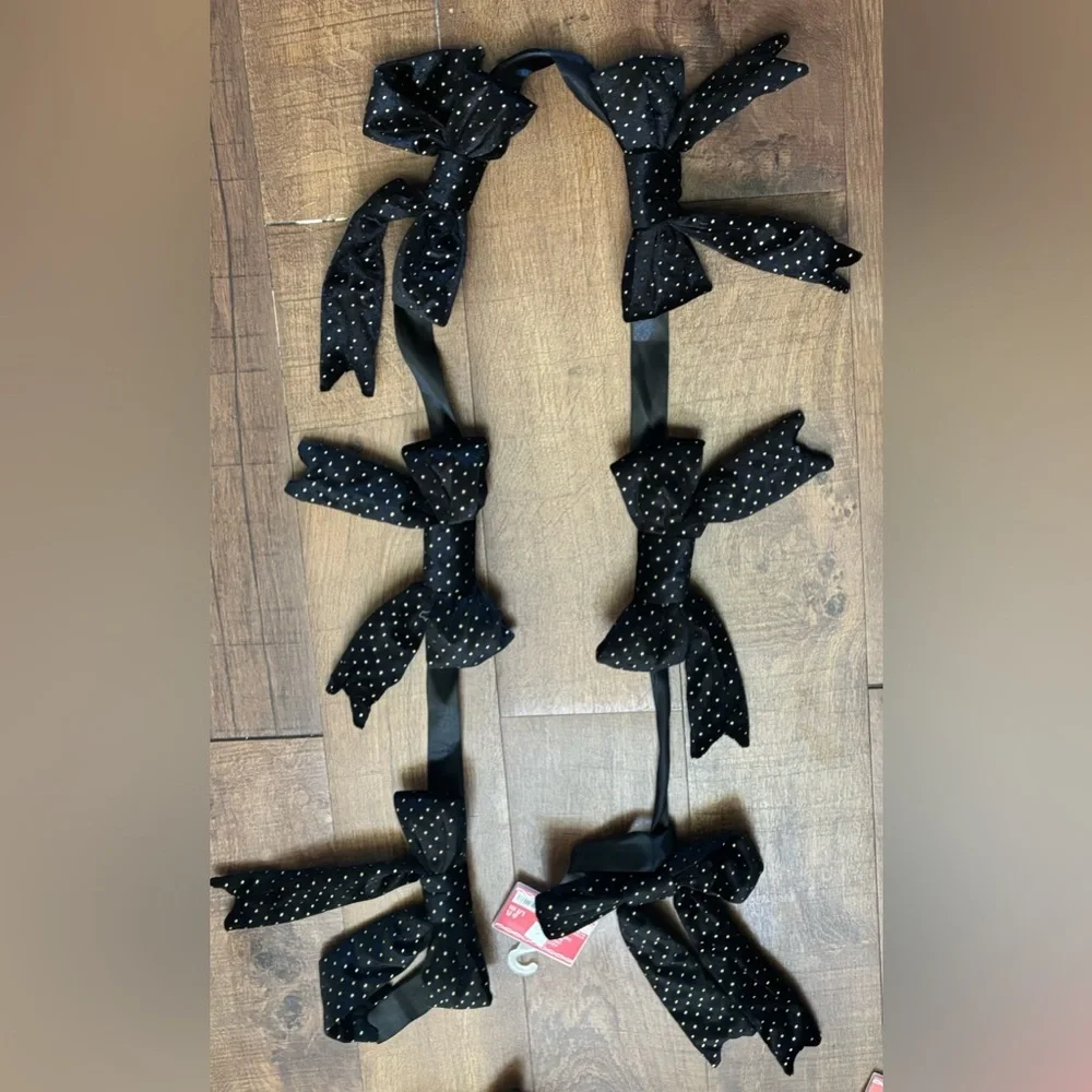 velvet polka dot bow garland 4 sets NWT NEW 6 ft each black gold Christmas